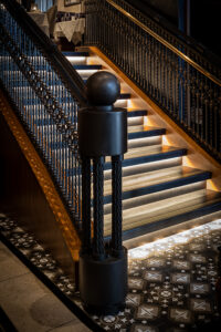 Del Frisco's Double Eagle Steakhouse brass stairway post, salvaged from the original Union Trust building