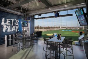 A view of the outfield from the hitting deck of Topgolf Boise