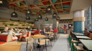 A rendering of the potential fast-casual restaurant concept in One S Wacker