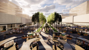 A rendering of an open city plan meant to increase walkability and support social distancing efforts