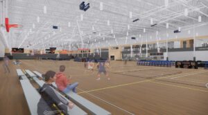 A rendering of the court space, totaling 12 basketball courts, at Henrico County Sports & Events Center