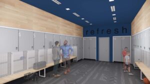 A rendering of the player locker rooms at the Henrico County Sports & Events Center
