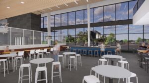A rendering of some of the available lounge and dining seating at Henrico County Sports & Events Center