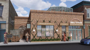 An exterior rendering of the adaptive reuse BBQ Thyme concept