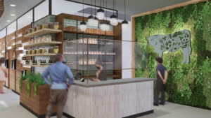 Rendering of the counter and retail space of BBQ Thyme